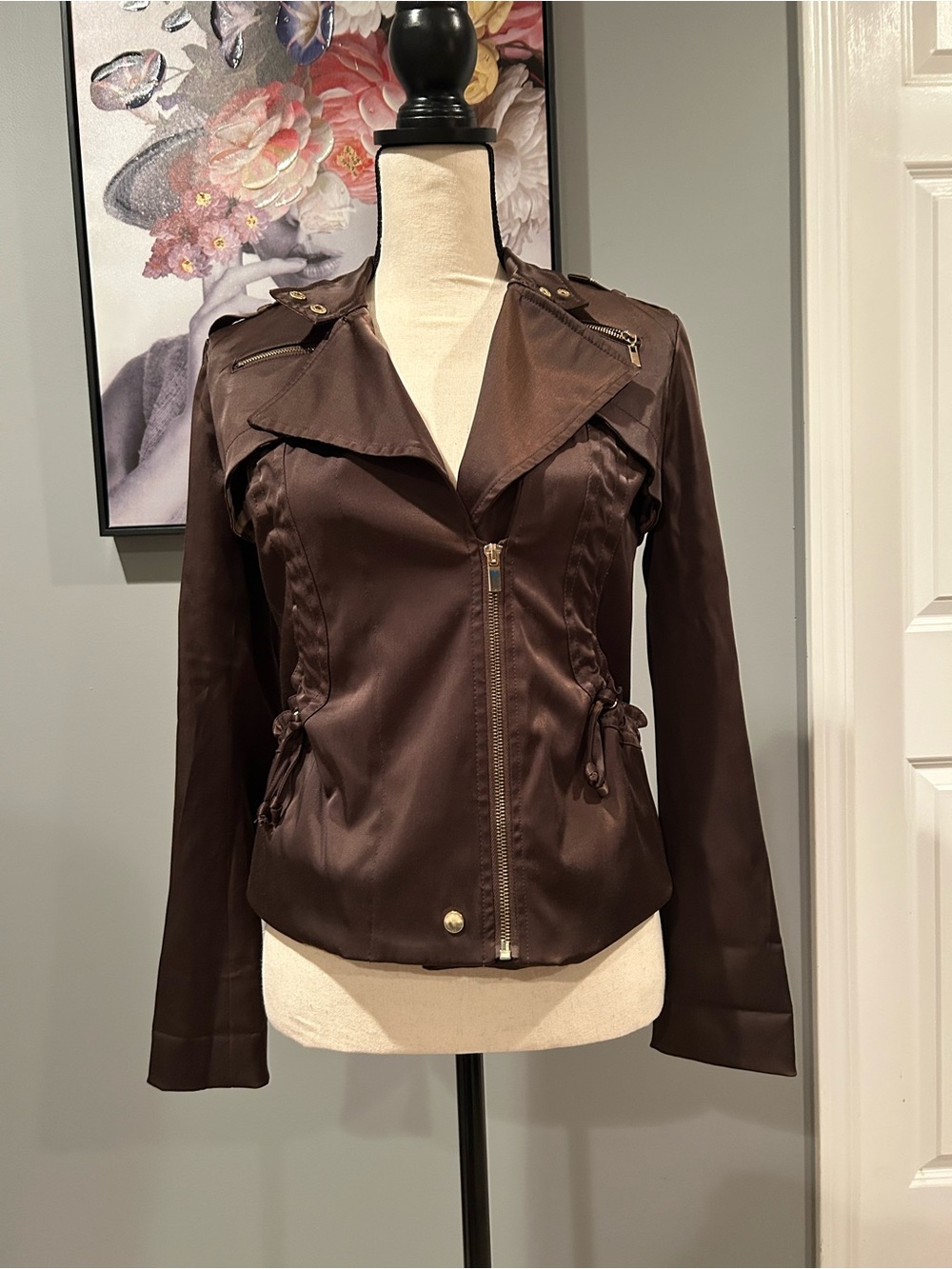 Satin Brown Women's Moto-Style Zip Jacket